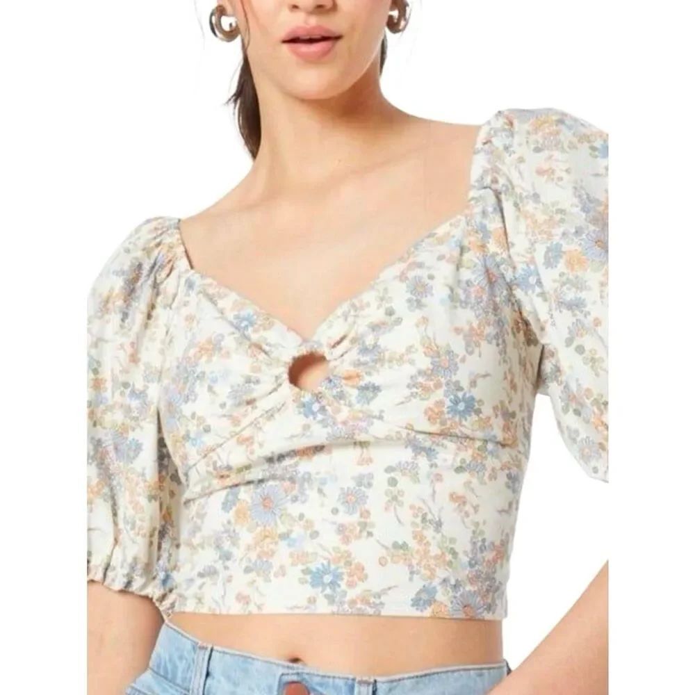 Abercrombie & Fitch floral puff sleeve crop top Size Small